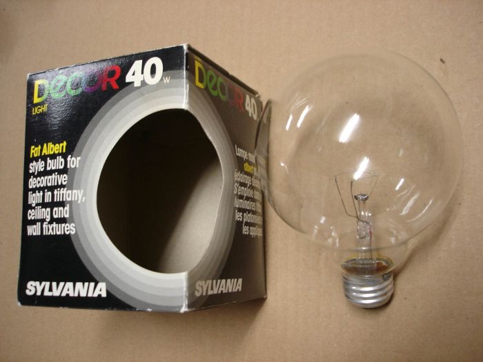 Sylvania 40W
Here is a 40W Sylvania Decor Light clear G30 'Fat Albert Style' globe lamp.

Made in: Drummondville, Quebec, Canada

Manufactured: Circa 1980's

Filament: C-9

Lamp shape: G30

Current: 0.30A


