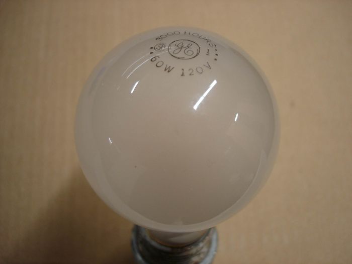 GE 60W
Here is a GE 60W frosted long life incandescent lamp.

Voltage: 120V

Filament: C-9

Lamp life: 3000 hours

Current: 0.48A
