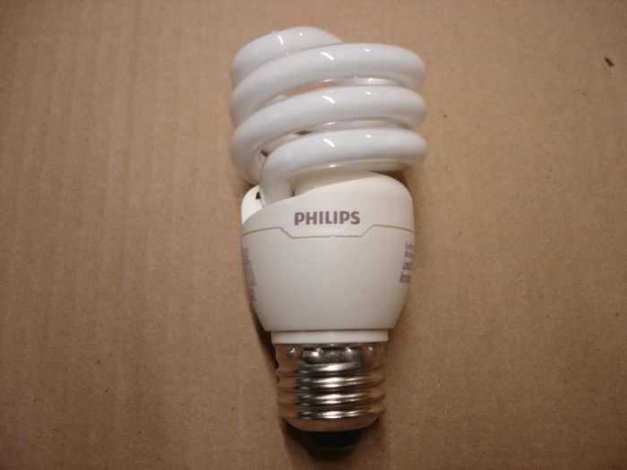 Philips 13W CFL
Here is a Philips 13W Mini-Twister non-dimmable daylight compact fluorescent lamp. Equals a 60W incandescent lamp.

Made in: China

Manufactured: July 2018

Lumens: 860

Lamp life: 10,000 hours

Colour temperature: 6500K

CRI: 82

Voltage: 120V

Current: 210 mA
