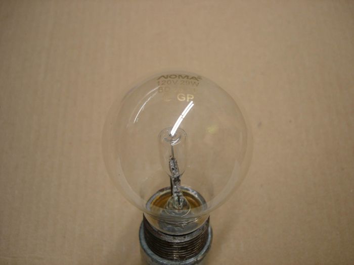 NOMA 29W
Here is a NOMA 29W clear halogen lamp.

Made in: China

Lamp voltage: 120V

Lamp current: 0.24A

Filament: C-8

Lamp shape: A19
