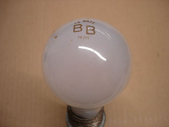 B B 75W
Not sure who made this, but here's a B B 75W frosted incandescent lamp.

Lamp shape: A19

Current: 0.62A

Lamp life: ~1000 hours

Filament: C-8 axial

Voltage: 120V
