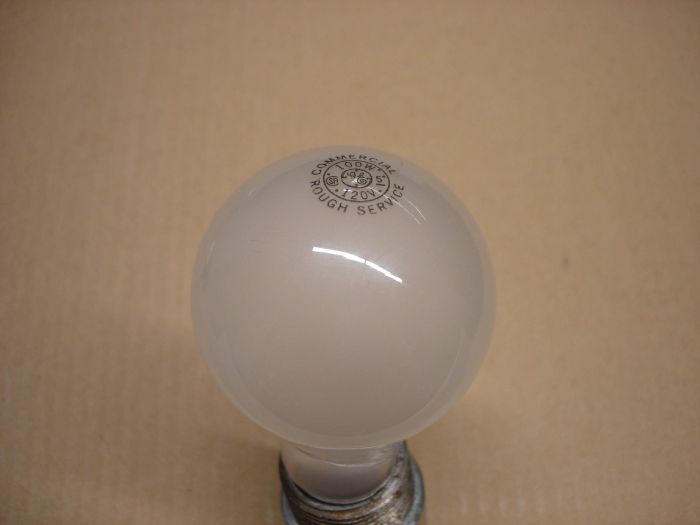 GE 100W
Here's a GE 100W frosted Commercial Rough Service incandescent lamp.

Current: 0.83A

Filament: C-9

Lamp shape: A19

Lamp life: ~1000 hours

Voltage: 120V


