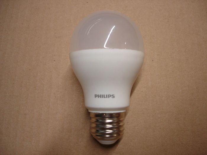 Philips 10.5W LED
Here's a Philips 10.5W non-dimmable daylight LED lamp. Equivalent to a 60W incandescent. 

Made in: China

Manufactured: January 2013

Colour temperature: 6500K

Lumens: 800

Current: 103 mA

Lamp life: 20,000 hours

Voltage: 120V

Lamp shape: A19

