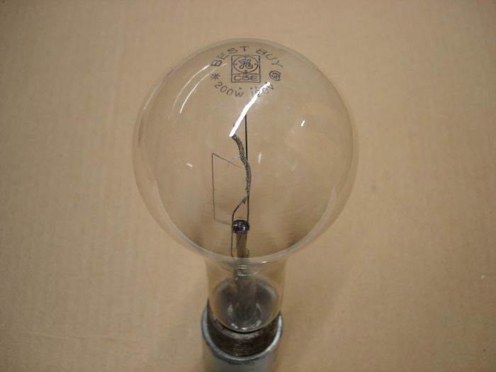 CGE 200W
Here is a CGE (Canadian General Electric) Best Buy 200W clear long neck incandescent lamp. 

Manufactured: Circa 1980's

Made in: Canada

Lamp shape: A21

Filament: CC-8 supported

Voltage: 120V

Current: 1.63A

Lamp life: ~1000 hours

