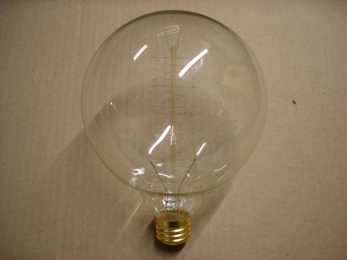 Accents DeVille 40W
Here is a ADV (Accents DeVile) clear 40W decorative vintage Edison globe lamp.

Made in: China

Colour temperature: 2700K

Voltage: 120V

Lamp Shape: G40   (G125 metric)

Lumens: 120

Current: 0.33A

Lamp life: 3000 hours

Filament: Radio spiral

Base: Medium E26 brass
