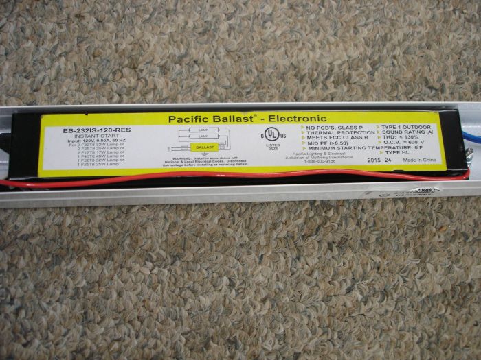 Pacific Fluorescent Ballast
Here is a Pacific electronic instant start fluorescent T8 ballast.

Made in: China

Manufactured: June 2015

Voltage: 120V

Current: 0.80A




