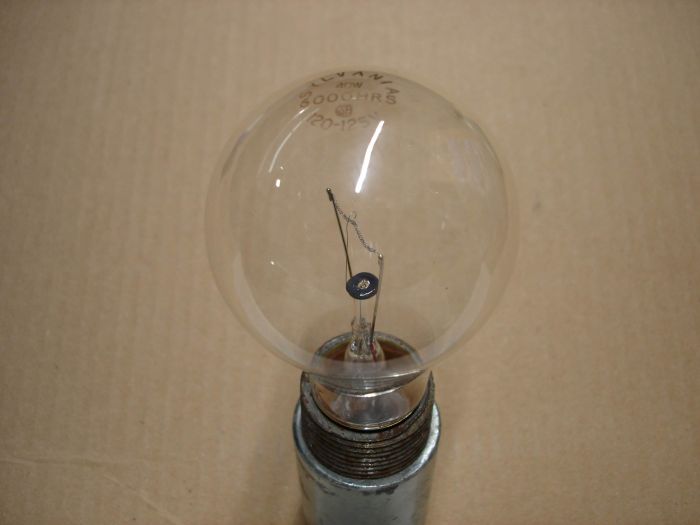 Sylvania 40W
Here is a Sylvania 40W clear long life incandescent lamp.

Lamp life: 6000 hours

Voltage: 120 -125V

Current: 0.32A

Filament: C-6 supported

Lamp shape: A19
