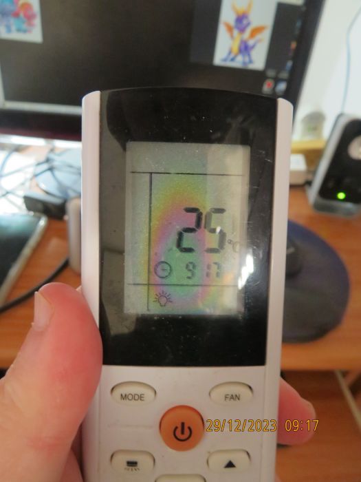 Strange phenomenon in the LCD of the remote control of my A/C
Why the LCD of the remote control of my A/C looks like this, when viewed at a specific angle?
