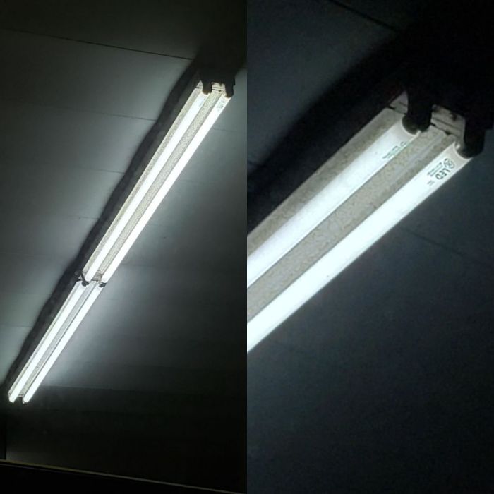 F32T8 Fluorescent fixture with GE LED glass tubes
At a Sonic. Its looks like a fluorescent tube, but it isn't. As the etch says GE LED on it...
Keywords: Lit_Lighting