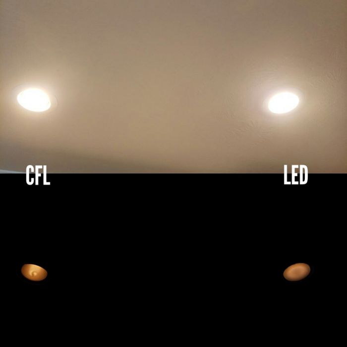 CFL vs. LED BR40s
Can you tell the differences? 
Keywords: Lit_Lighting