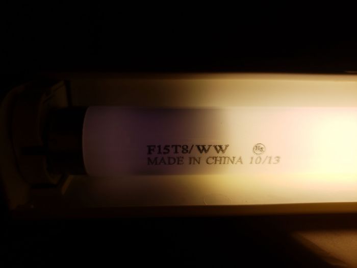 F15 T8 WW fluorescent tube heading EOL
Almost two and a half years, and the lamp has significant end blackening on where the etch is, and it started doing weird discharges and such.
Keywords: Lit_Lighting