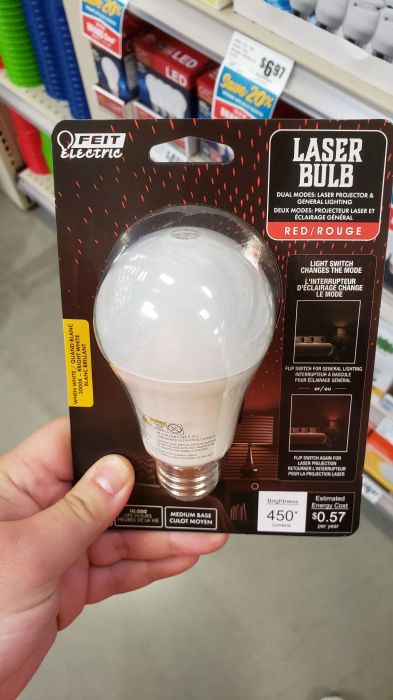 Feit Electric Laser Bulb 4.7w LED bulb
Picture taken on Sep 06, 2019

Interesting, they also have these in green and blue.
Keywords: Lamps 