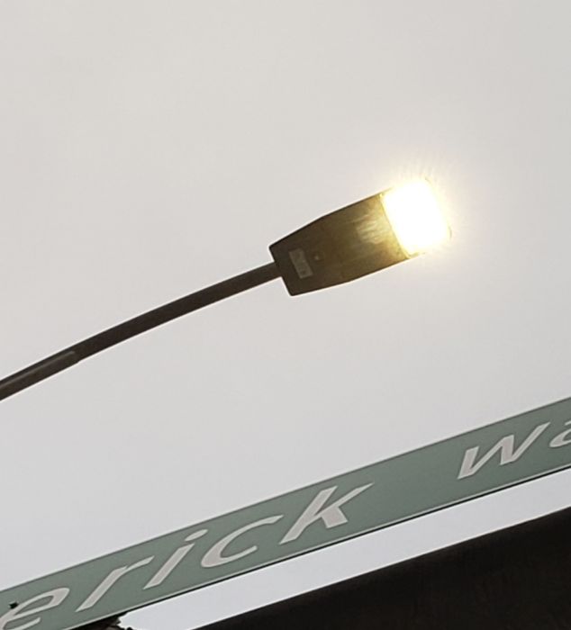 Greenstar Avenger Series 170w LED streetlight (underside view)
At an intersection.
Keywords: Lit_Lighting