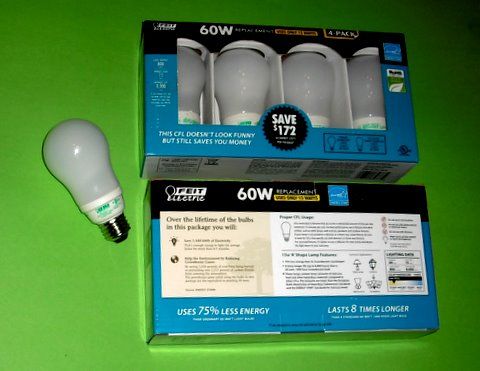 Feit A-shaped CFLs
I got 3 4-packs for a buck each at a 99c only in Redlands, CA,
Keywords: Lamps