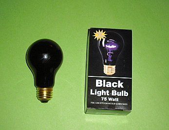 Ripoff
I got this China bulb at a 99 cents only. Has a painted coloring, very little UV compared to other incandescent BLs, just a dim purple light.
Keywords: Lamps