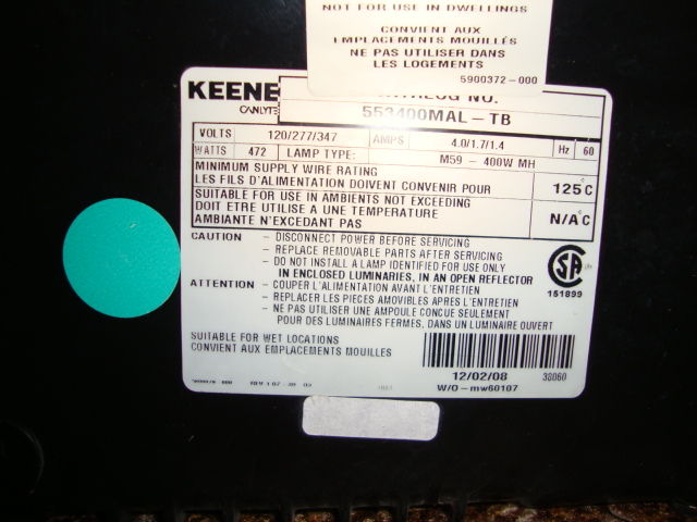 KEENE Lighting Wallpack Label
They are only four years old, and where only up for a year!
Keywords: American_Streetlights