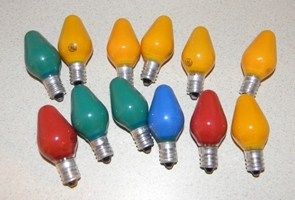 GE Ceramic Coated C-7 Christmas bulbs
1960's,1970's vintage GE ceramic coated C-7 Christmas bulbs, USA made.
Keywords: Lamps