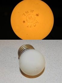 Vintage GE 7 1/2 Watt Night Light Bulb
Late 1940's-early 1950's matte finished (not ceramic) 7 1/2 watt white GE night light bulb with brass base.

























Keywords: Lamps