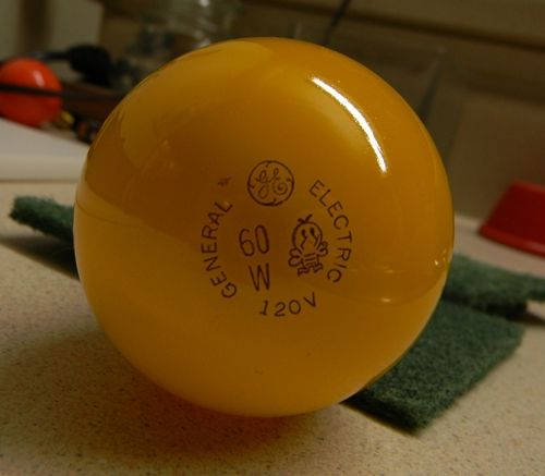 60 Watt Yellow GE Bug Lite Bulb
An all time favorite bulb of mine,a 1970's era ceramic coated GE yellow bug lite bulb with the flying bulb bug character placed on the etching.
Keywords: Lamps
