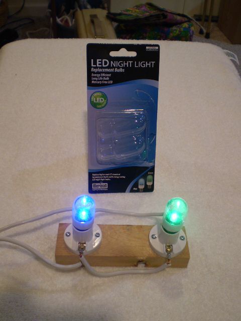 Meridian LED Night Light
Meridian LED Night Light Replacement Bulb

T6 Clear with Blue and Green Bulb
120 VAC, 60 Hz

Curiously, these bulb glows fading away after the power has been removed.
Keywords: Lamps