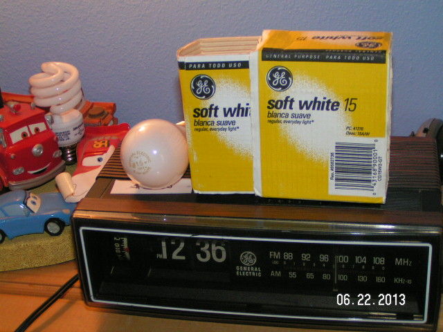 GE15WATTS and 1970s Flip-Clock!
I've always been fascinated by 15w bulbs so when I saw these at Goodwill I just had to have them for onlu 99 cents! And the clock-radio was 5 bucks at a yard sale this summer...it has very good reception (Otherwise VERY weak stations come in clearly!) and the dial is backlit with a neon which still works flawlessly...the only thing that's finnicky is the volume control knob...anyone else here into vintage radios besides me?
Keywords: Miscellaneous