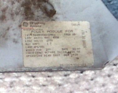 Powr/Module Label
you can see (well maybe you can't lol) 400W HPS, 277V, 3rd week of 1997.
Keywords: Miscellaneous