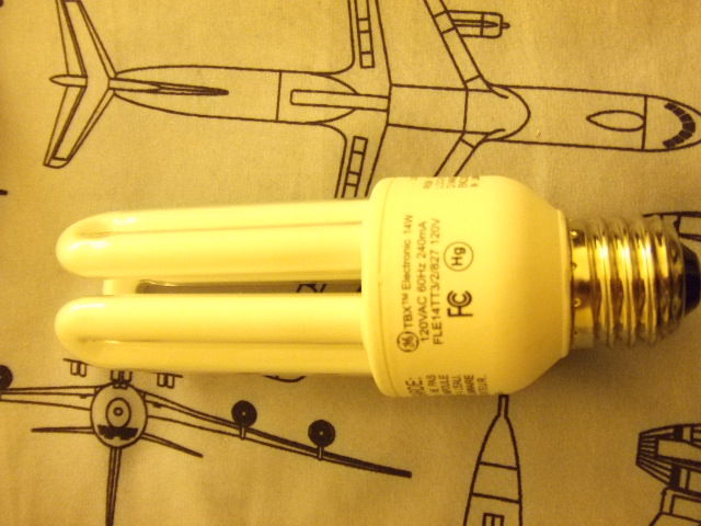 My GE 14w CFL
My most favorite CFL. I dislike CFL's, but this one really stands out. It starts up slowly, and also makes bright and warm white light. Other CFL's on the other hand, they are just plain pieces of plastic and lamp. 
Keywords: Lamps