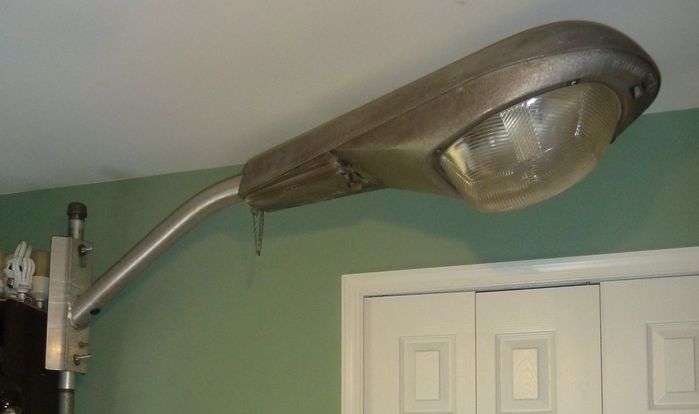 Westinghouse OV-14B on my display
It wasn't exactly an easy lightweight fixture to install! It was really HEAVY!!!!!! Had to remove refractor door assembly to install it...even without refractor door it was still kinda heavy! 
Keywords: American_Streetlights