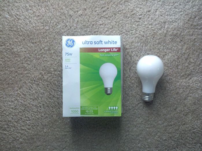 Illegal GE 75w bulbs in Kalifornia
Target in CA sell the reduced wattage bulbs and they already phased out the 71w bulbs this year. But one Target I went in got some specials in full wattage, including the 2012 made 75 watters here!
Keywords: Lamps