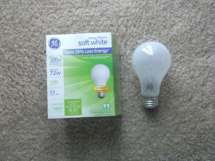 GE 72w energy efficient soft white
Well the non-chinese GE halogen soft whites have now appeared here. However all the bulbs I looked at in the store have a pretty thin coating, similar to the GE standard/basic bulbs.
Keywords: Lamps