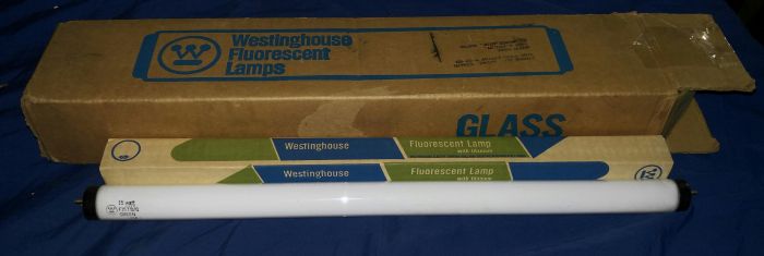 Westinghouse F15T8 Green
No idea what these were used for but are super cool. They're green tubes with titanium. I'm not very familiar with fluorescent tubes so any insight is appreciated. The date code is 9 and the date on the box is August 1982 so I assume they're close to that date. 
Keywords: Lamps