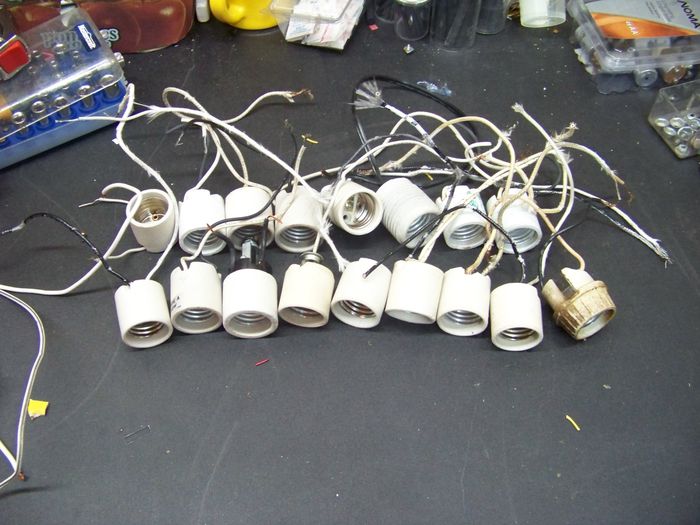 Part of my stockpile of ceramic sockets.
That's about half of what I have. I also have a nice selection of various specialized sockets not pictured here.
Keywords: Lamps