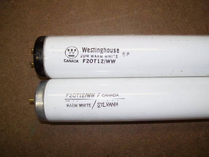A Couple of F20T12 Warm Whites
Here's a couple of old warm whites from a Restore, I think both of them are slightly used with no end blackening which makes them look NOS. The Westy has a loose pin on the other end but still works fine. Anyone here know how to fix the loose pin?
Keywords: Lamps