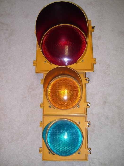 New Find! Econolite Poly 12-8-8
Here's a Econolite incandescent 12-8-8 poly traffic signal that I recently got, it came with three 60w clear traffic signal lamps (1 Philips, 2 Sylvanias). The light works fine now as a lamp but I'm currently building a sequencer for it so it can cycle realistically. 
Keywords: Traffic_Lights