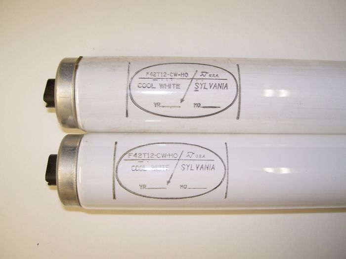 Sylvania F42T12 High Output Cool Whites 
Here's a couple of Sylvania F42T12/HOs that was also from the same Restore as all my other lamps that I've uploaded today. I kind of like this oval etch that these lamps have. There is still  a little more than half a case of these still there. 
Keywords: Lamps