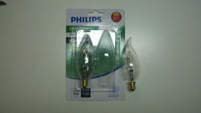 New Philips EcoVantage bent tip candles
The Philips EcoVantage line now has decorative chandelier bulbs. Capsule in the 40w lamp is made in the USA, final assembly is done in China.
Keywords: Lamps