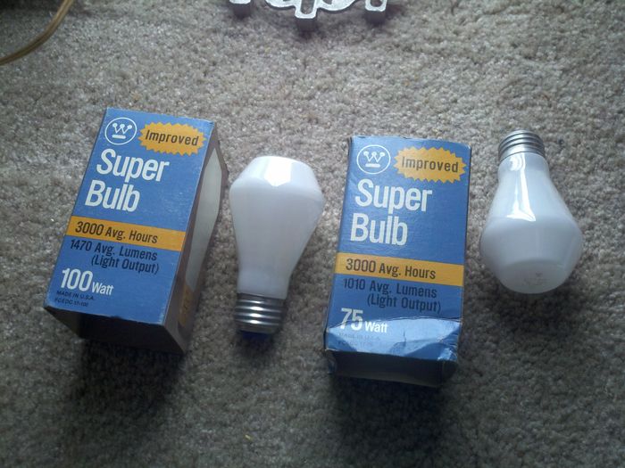 westinghouse superbulbs quite a find man!
Ebay find. I got 6 of these beauties however one has a broken filament and will only work base up that allows the filament to get in contact. They are all from 1981. The filaments are unsupported as were most early 80s westy general service incandescents.
Keywords: Lamps