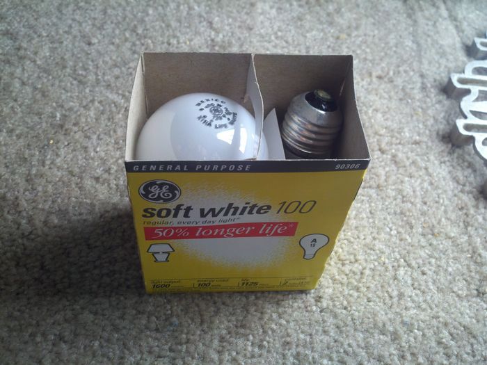 100w bulbs made in 2012!!!
Yep these are general service 100w incandescent bulbs, not rough service or some other exempt type, see the '2' on the etch? Its interesting how some certain types happen to slip by the deadline for a bit, or is this a black market?!
Keywords: Lamps