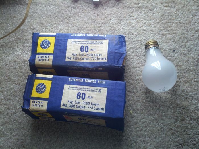 general electric 60w extended service bulbs
I got this on ebay, the seller has more. The bulbs were made in 1982 and have unsupported filaments. My favorite memory of these bulbs is the rather neat classic ge etch, it goes way back to the mazda era!
Keywords: Lamps