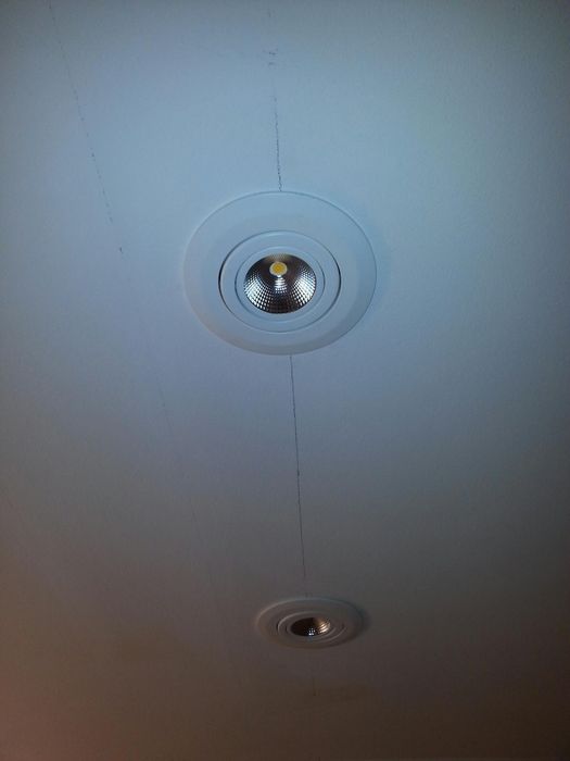 commercial electric 14W gimbal
Installed 3 of these in our bathroom remodel with my dad..like most leds they are glary but bright 
Keywords: Indoor_Fixtures