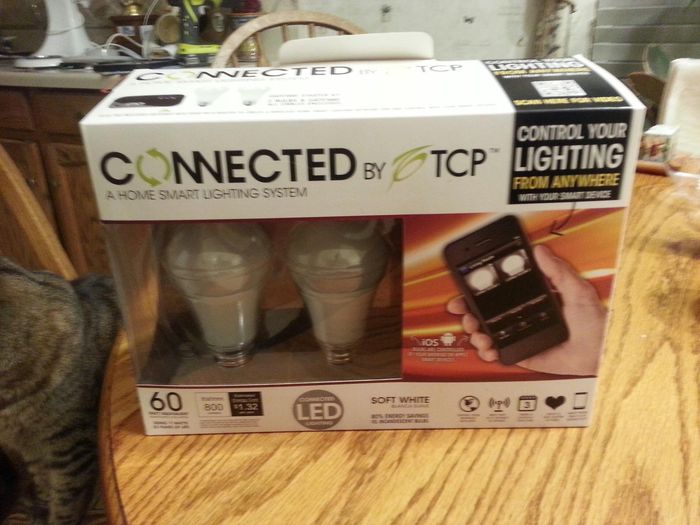 connected by TCP
I picked this starter kit up at home depot for $50 and I must say it works really well! To bad the extra bulbs are back ordered online due to high demand..
I can individually control the bulbs and dim them full range with my Samsung glaxy note 2 via wifi, also can set up a remote login to control them if I'm away from home 
They can be programmed to come on as well, preset modes can be activated in the app with one click 
Keywords: Lamps