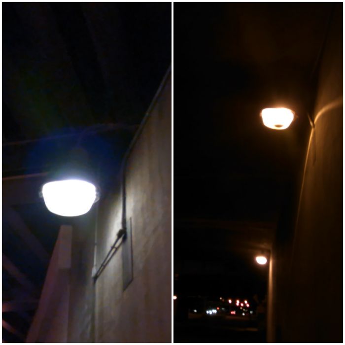 Top Mount HPS clamshells
All I remember is that these are under a bridge in Dallas. Far beneath what I consider decent photo quality. But this is the only picture I have of them.  Couldn't positively identify them then and I can't now I just know they're top mounted clamshells. 
Keywords: American_Streetlights