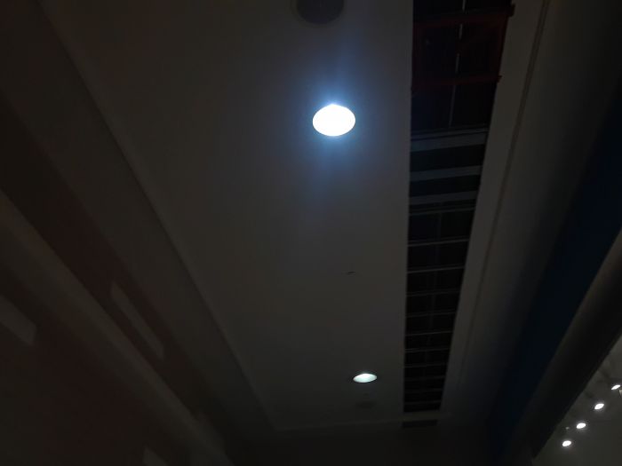 Metal Halide Recessed Can Lights
These are at the Westfield mall in San Jose, CA.

The reason for the missing ceiling is they are doing some minor renovations with involve replacing all of these metal halide recessed fixture with newer LED fixtures.
Keywords: Indoor_Fixtures