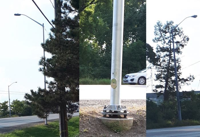 Base for Sectional Pole Modified for Aluminum
Current maintenance contractor says nope to sourcing galvanized sectional steel fat pole (polefab). Opts for base-plate reducer + thin aluminum pole instead.
Keywords: American_Streetlights