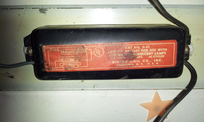 Dinion coil  Ballast
In my old light on my celing, from the late 40s early 50s.
Keywords: Gear