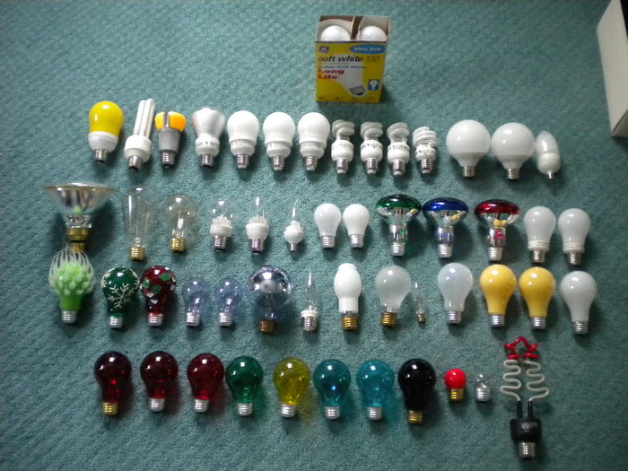 Most of my light bulb collection
Here are all of my household light bulbs, other than the ones that are in service somewhere in my house.
Keywords: Lamps