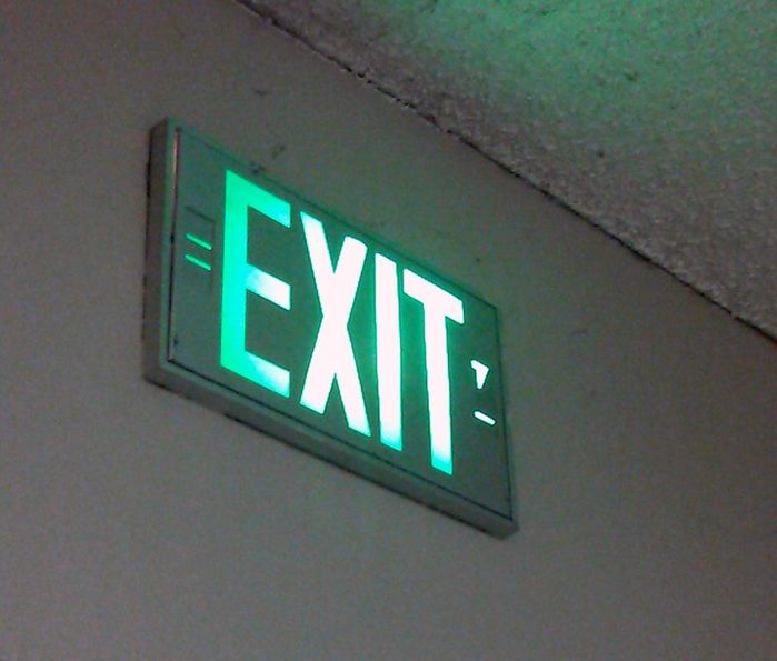 Exit with CFL inside
In a church lobby
Keywords: Lit_Lighting
