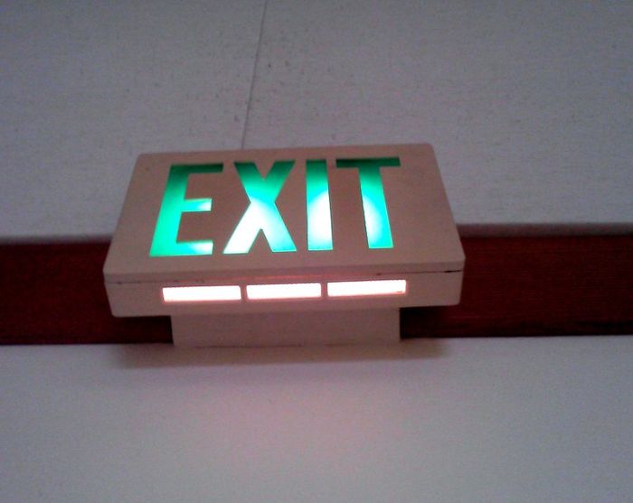 Exit Light #1
Has 2 20T6DC with 2 6v emergency lamps, dead battery
Keywords: Lit_Lighting