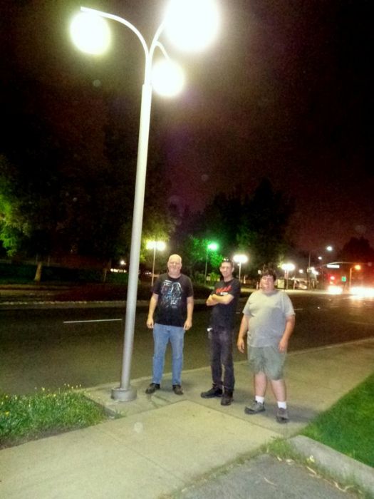 Meeting of the Light Minded
Dave D (Silverliner14b) Aaron (Alights) and Jeremy (Funkybulb) standing together under a 3 X 175 MV globe street light in West Covina. Aaron and Jeremy went home with a car full of lights. I gave a Revere 2600 streetlight to Aaron.
Keywords: Miscellaneous