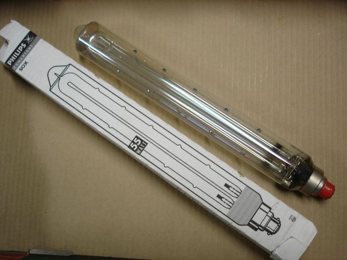 Philips 55W
Here is a Philips 55W low pressure sodium lamp.

Made in: UK

Manufactured: Circa 1999

CRI: 0
Keywords: Lamps